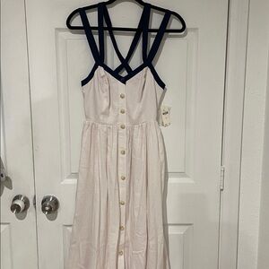 Anthropologie Maeve Navy and White Polka Dot Dress